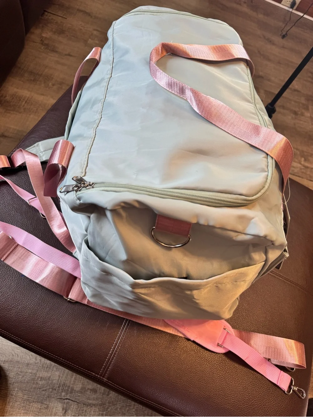 Light Green Duffel Bag with Pink Accents